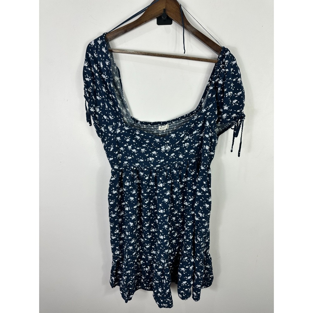Aeropostale L Navy Floral Babydoll Mini Dress Puff Sleeve Coquette Y2K Soft Girl